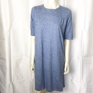 APC Knit Smock Dress Size M Heathered Blue Shift Short Sleeve Cotton Linen Blend